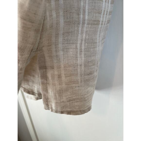 Studio works tan linen button up shirt collar pockets stripes Size Medium - Picture 4 of 7
